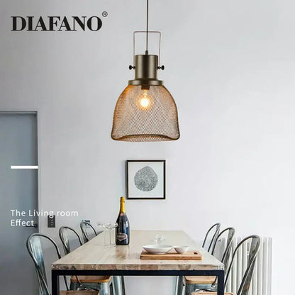 Industrial black mesh cage pendant light with brass finish, an elegant decorbites cage pendant for dining room decor