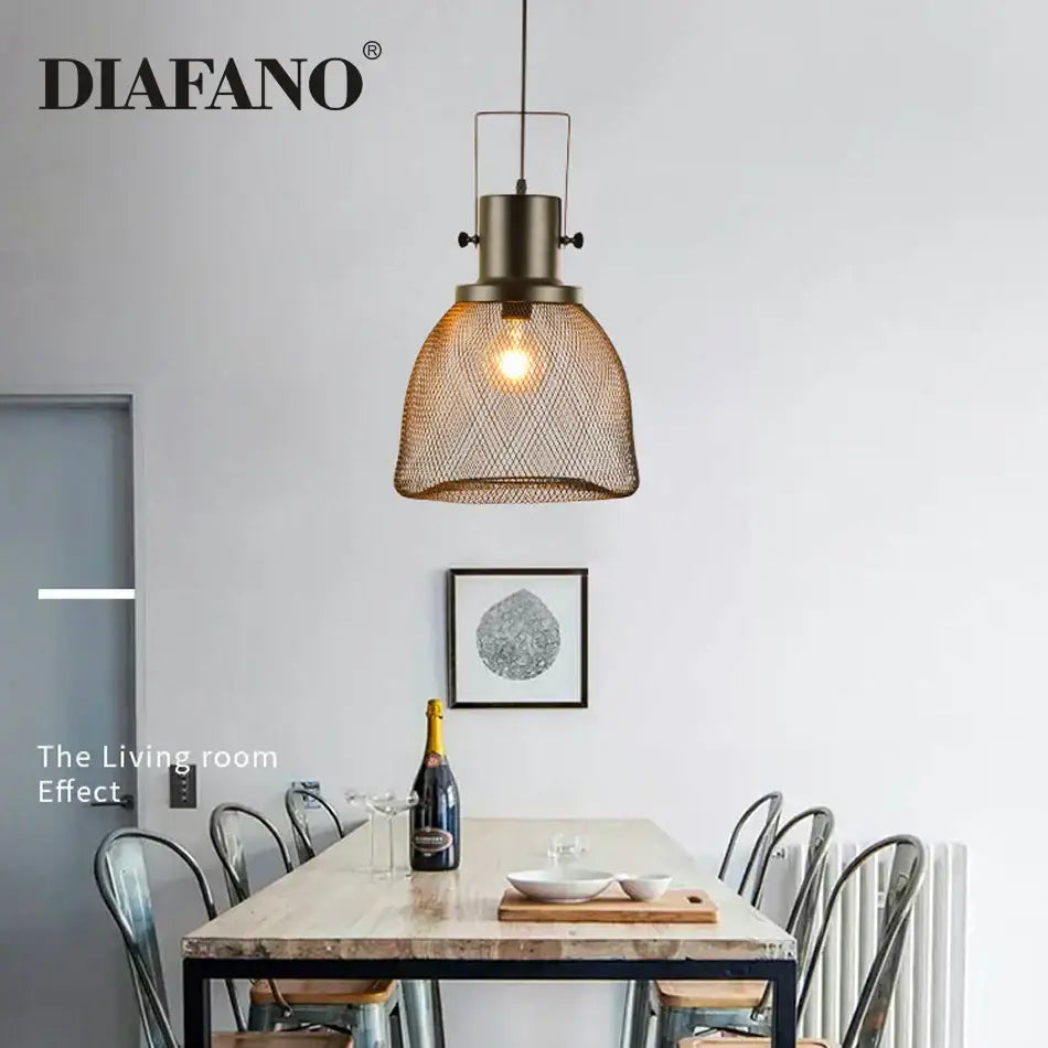 Industrial black mesh cage pendant light with brass finish, an elegant decorbites cage pendant for dining room decor