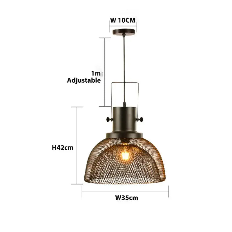 Industrial black mesh cage pendant light with dark bronze frame and adjustable 1 meter chain for dining room decorbites cage pendant