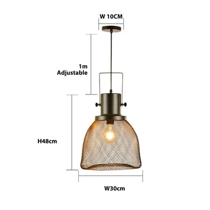 Industrial black mesh cage pendant light with dark bronze frame featuring woven mesh shade for dining room decorbites cage pendant