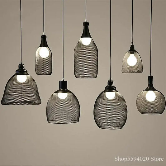 Industrial black mesh pendant light featuring various bottle-shaped and dome designs for dining room decorbites industrial birdcage chandelier