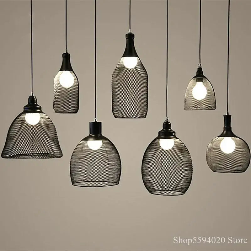 Industrial black mesh pendant light featuring various bottle-shaped and dome designs for dining room decorbites industrial birdcage chandelier