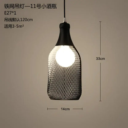 Black mesh pendant light with bulb designed as 11号 small bottle for decorbites industrial birdcage chandelier dining room
