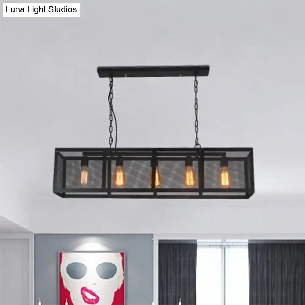 Decorbites industrial mesh shade pendant light with four black iron heads and exposed e26 e27 filament bulbs