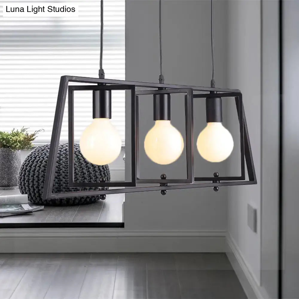 Decorbites black metal 3-light chandelier with exposed bulb base for dining room industrial-style pendant light type