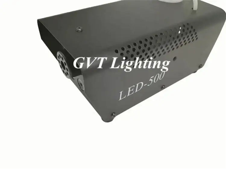 Industrial black metal 500w wireless fog machine with perforated ventilation panels and white power cord for party decor