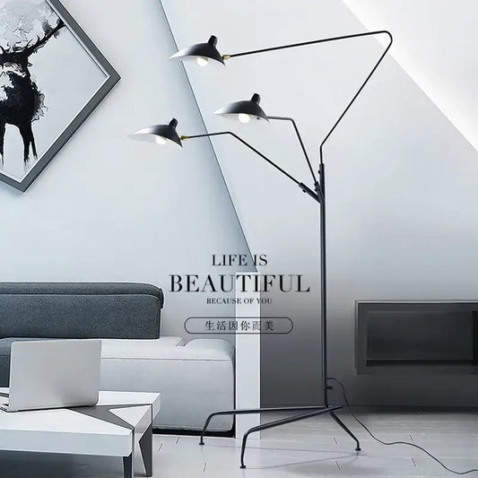 Black metal floor lamp with three adjustable arms and angled shades for living room decorbites adjustable arm light