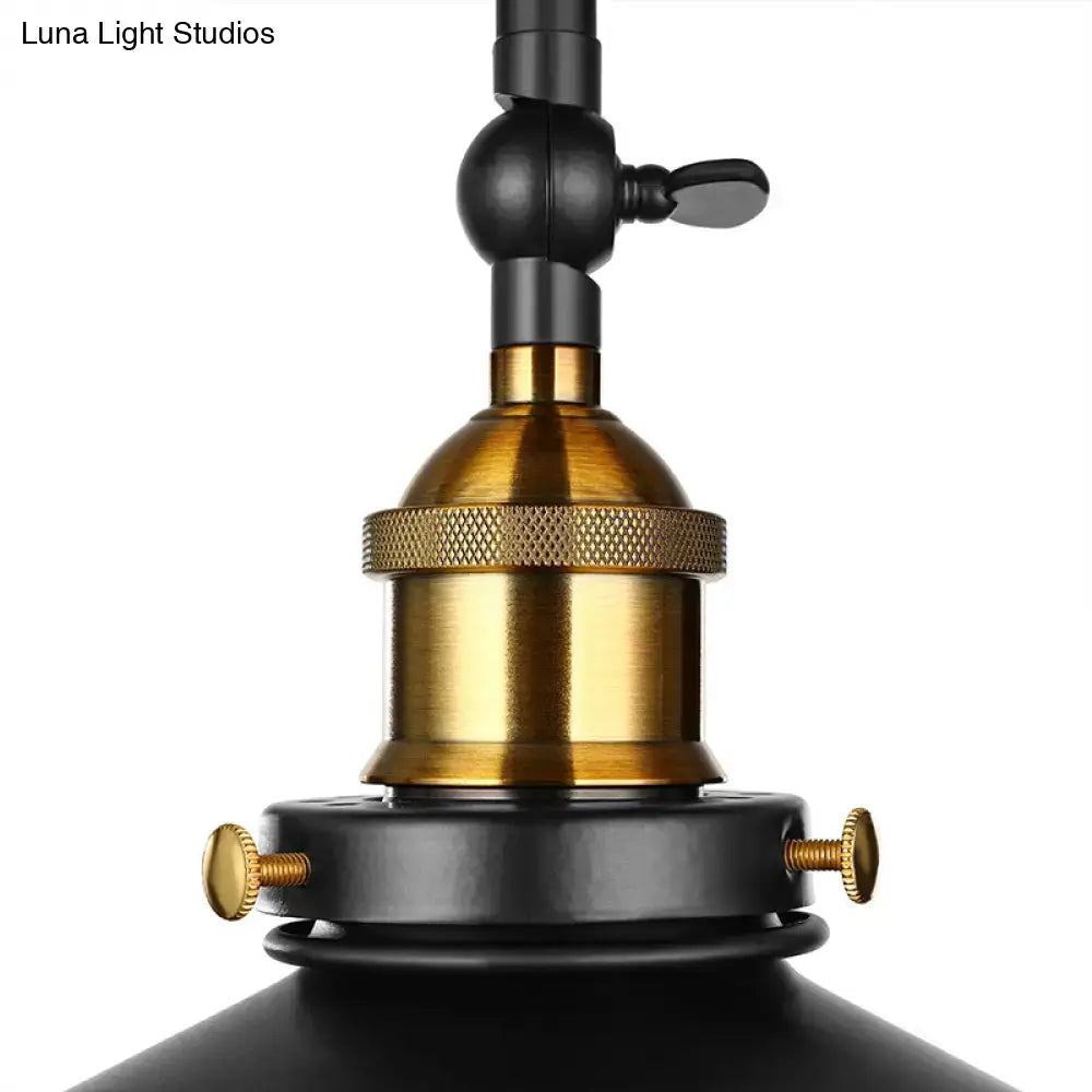 Decorbites black metal vintage industrial ceiling light fixture with matte black conical shades and brass hardware for living room