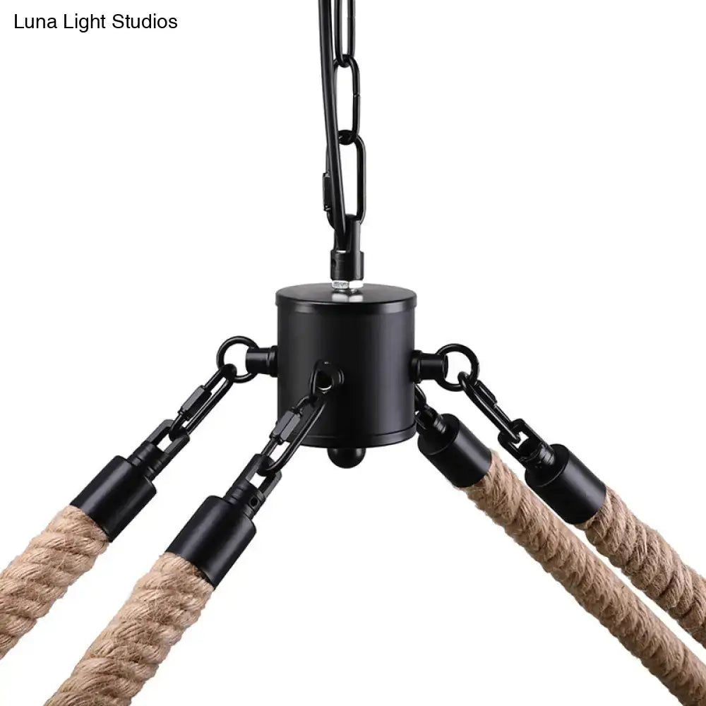 Black metal chandelier with natural rope arms in decorbites™ 10 bulbs e26 e27 bulb base loft style fixture
