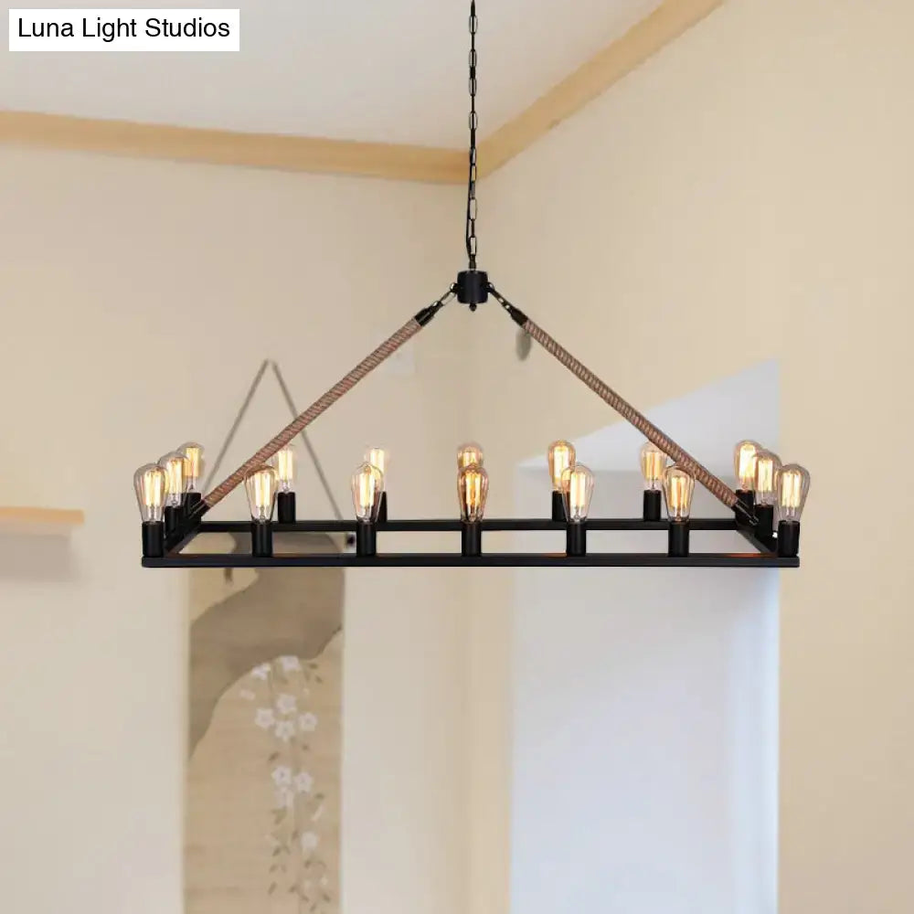 Black metal 10 bulbs chandelier with rope accents and e26 e27 bulb base in a 30 inches fixture by DecorBites