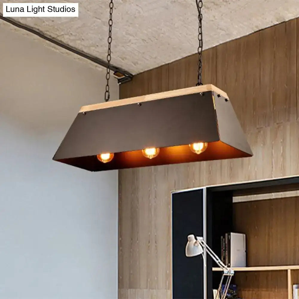 DecorBites industrial wood pendant lamp with matte black metal and three warm bulbs for dining room lights island lighting