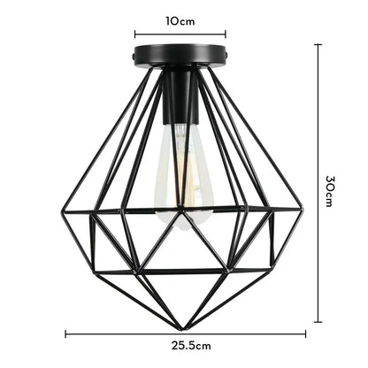 Black geometric wireframe industrial led ceiling light with visible edison bulb for kitchen decorbites industrial led fixture