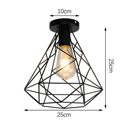 Black metal geometric cage ceiling light with exposed edison bulb decorbites industrial led ceiling fixture for kitchen