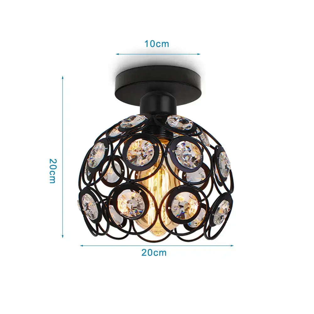 Black metal industrial led ceiling light with spherical design, clear crystal accents, and edison bulb for kitchen decorbites industrial led