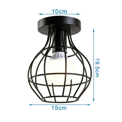 Industrial black metal cage ceiling light with frosted glass bulb for decorbites industrial led ceiling fixtures
