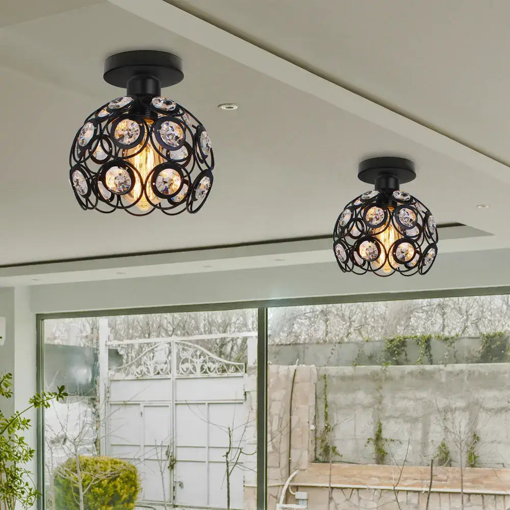 Black wrought iron industrial led ceiling light with crystal embellishments for kitchen decorbites industrial led fixture