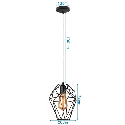 Industrial black metal cage mini pendant light with a vintage edison bulb for dining room pendant lighting