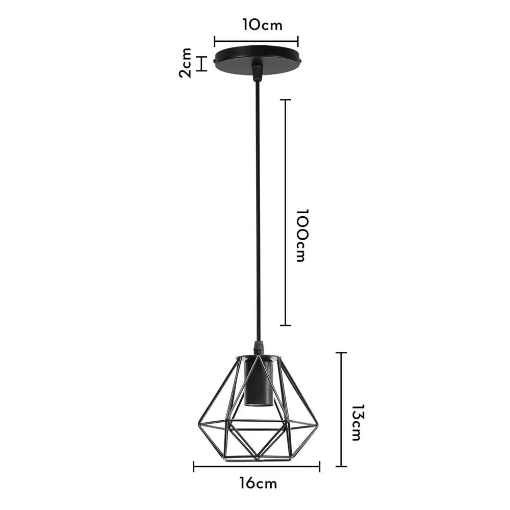 Industrial black metal cage mini pendant light with diamond-shaped frame and 10cm diameter ceiling mount for dining room