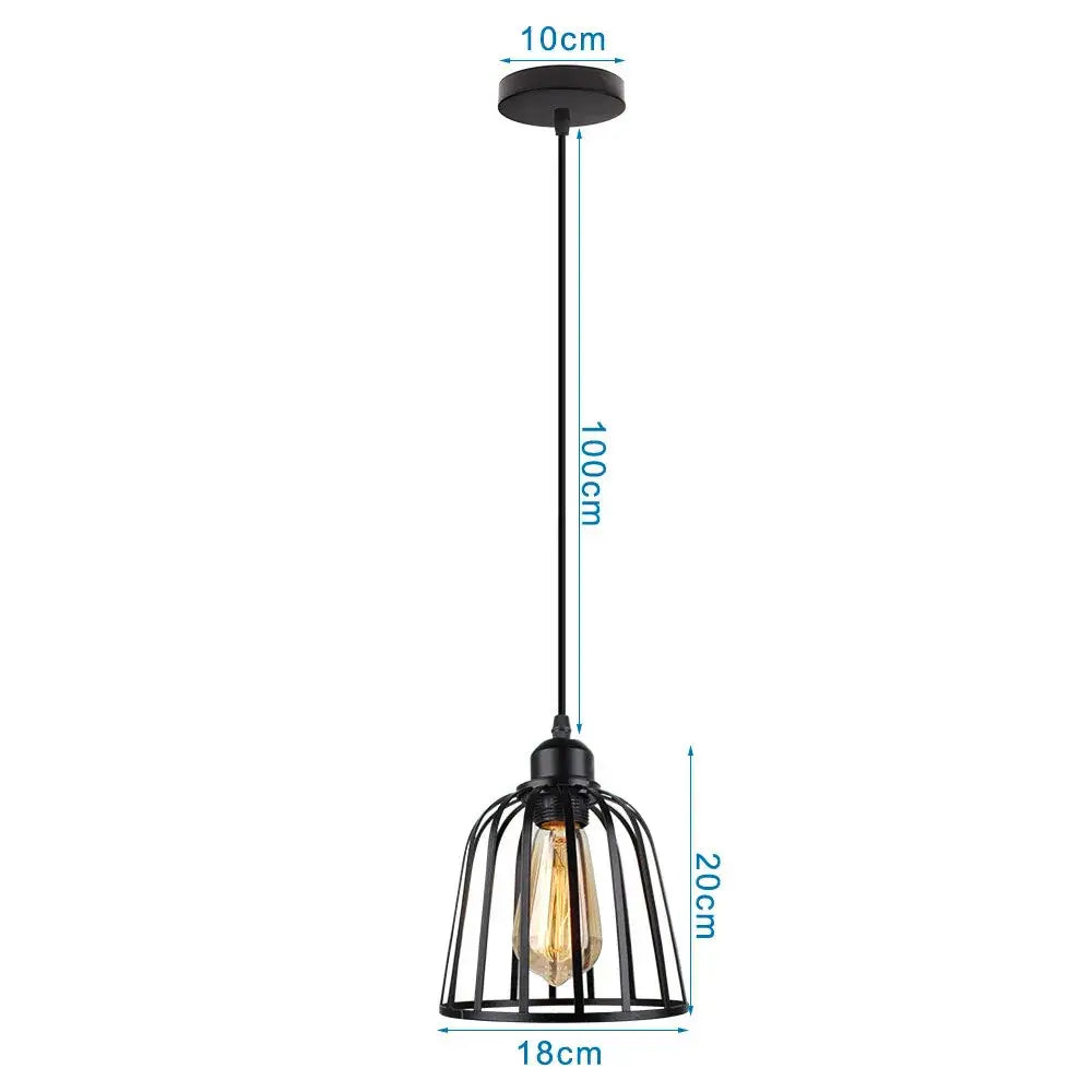 Industrial black metal cage mini pendant light with exposed edison bulb for dining room pendant lighting