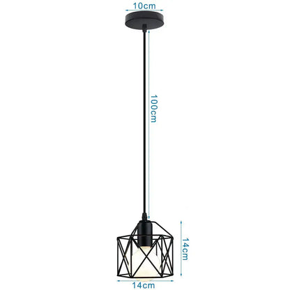 Black metal geometric pendant light with cage design and frosted glass bulb for decorbites industrial led kitchen decor