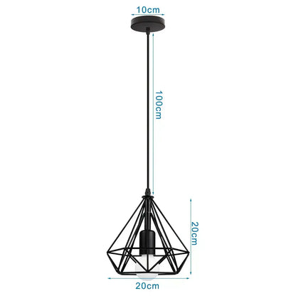 Black metal geometric pendant light with diamond-shaped cage design for decorbites industrial led kitchen decor