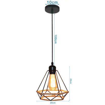 Industrial black metal cage pendant light with rope detail and geometric design for kitchen decorbites industrial led decor