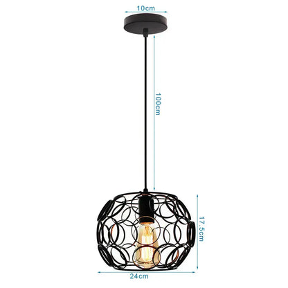 Black metal pendant light with spherical cage design and exposed filament bulb for decorbites industrial led pendant use
