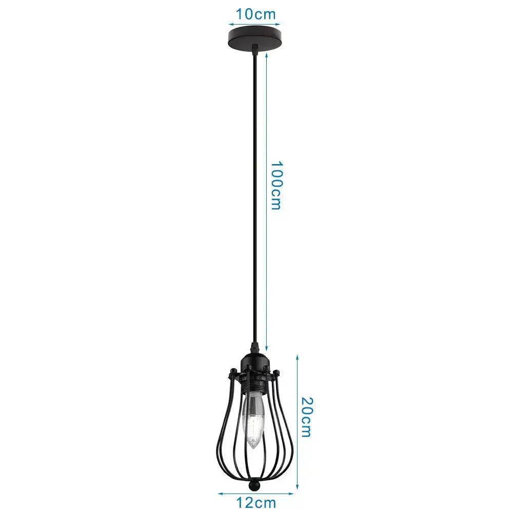 Black wrought iron industrial led pendant light with wire cage design and exposed bulb for kitchen decorbites decor