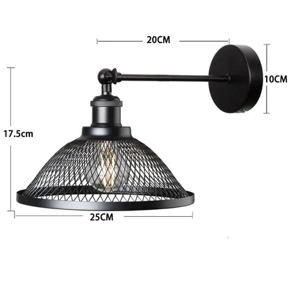 Industrial black metal cage wall lamp with mesh shade and exposed bulb for decorbites black metal bedroom sconce