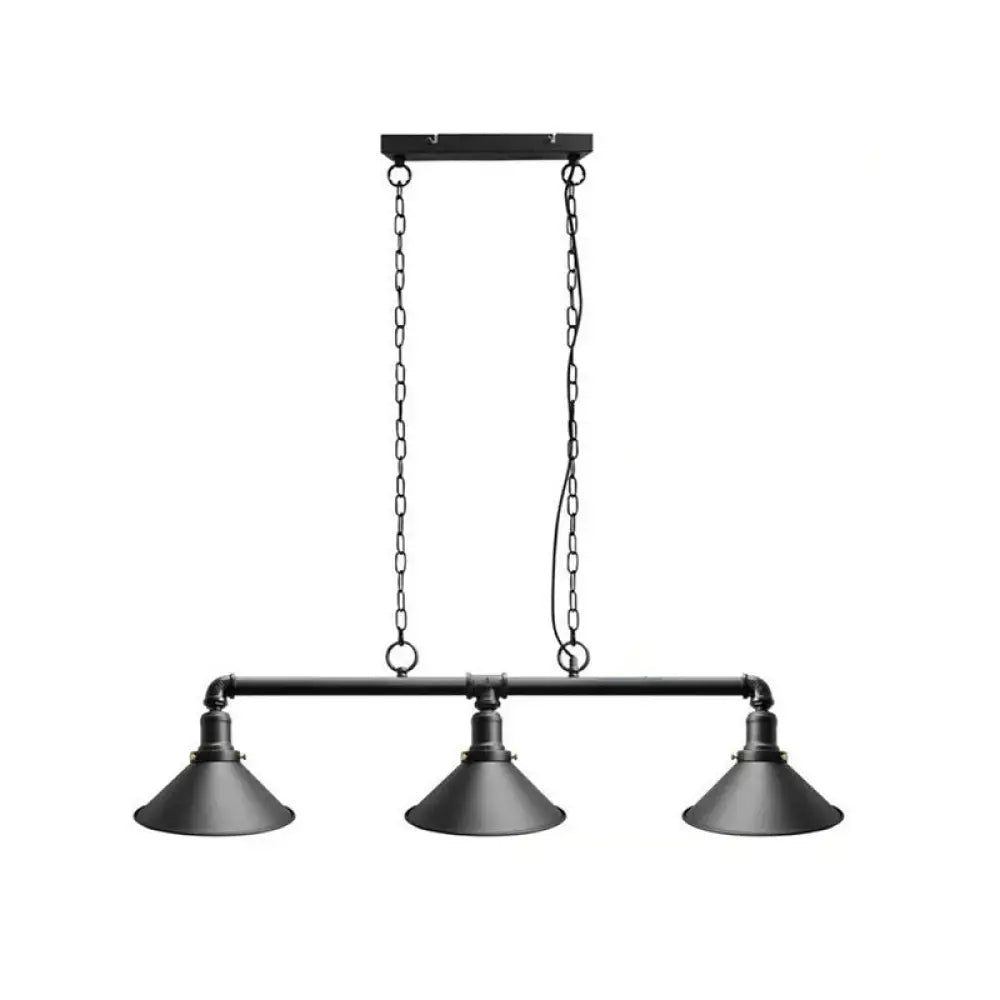 Decorbites industrial conical 3-head black hanging ceiling light with matte black metal shades for restaurants