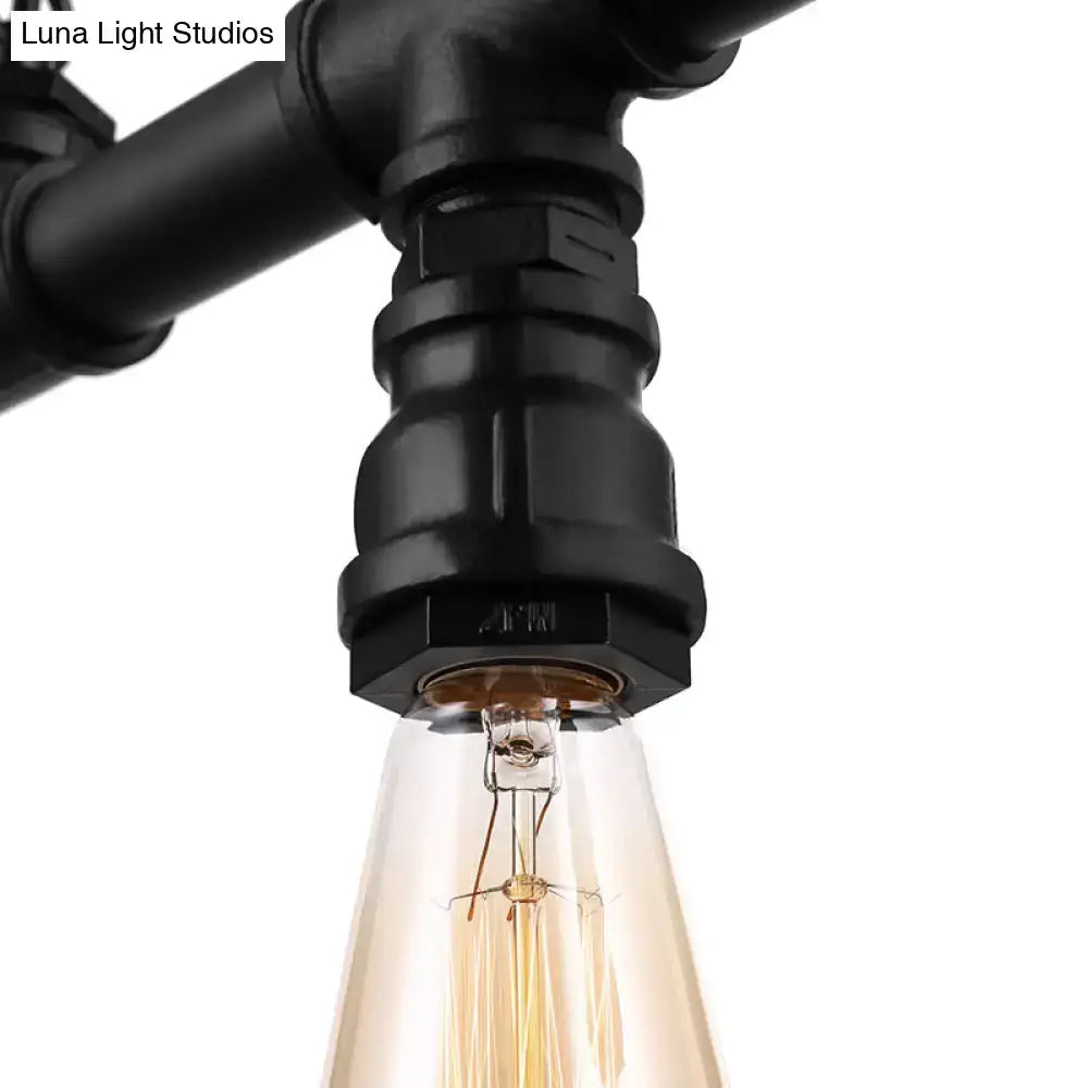 Black metal DecorBites farmhouse style linear island pendant light with 5 pipes and vintage Edison bulbs metal fixture
