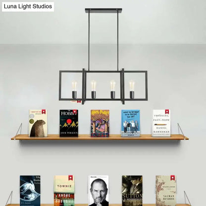 Black metal rectangular industrial metal ceiling light with three exposed bulbs for living room heads island pendant