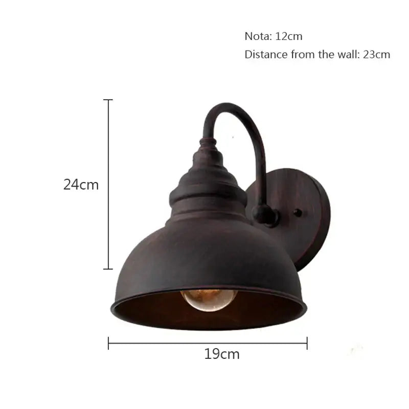 Dark bronze-finished industrial led outdoor wall lamp with curved arm and dome-shaped shade for patio decorbites industrial led