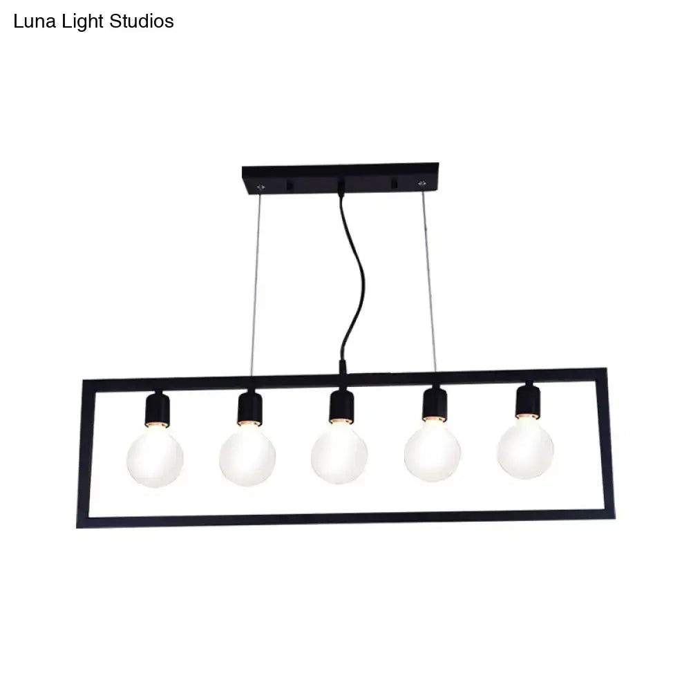 Decorbites industrial style black metal rectangular pendant light fixture with five frosted glass bulbs for ceiling hanging