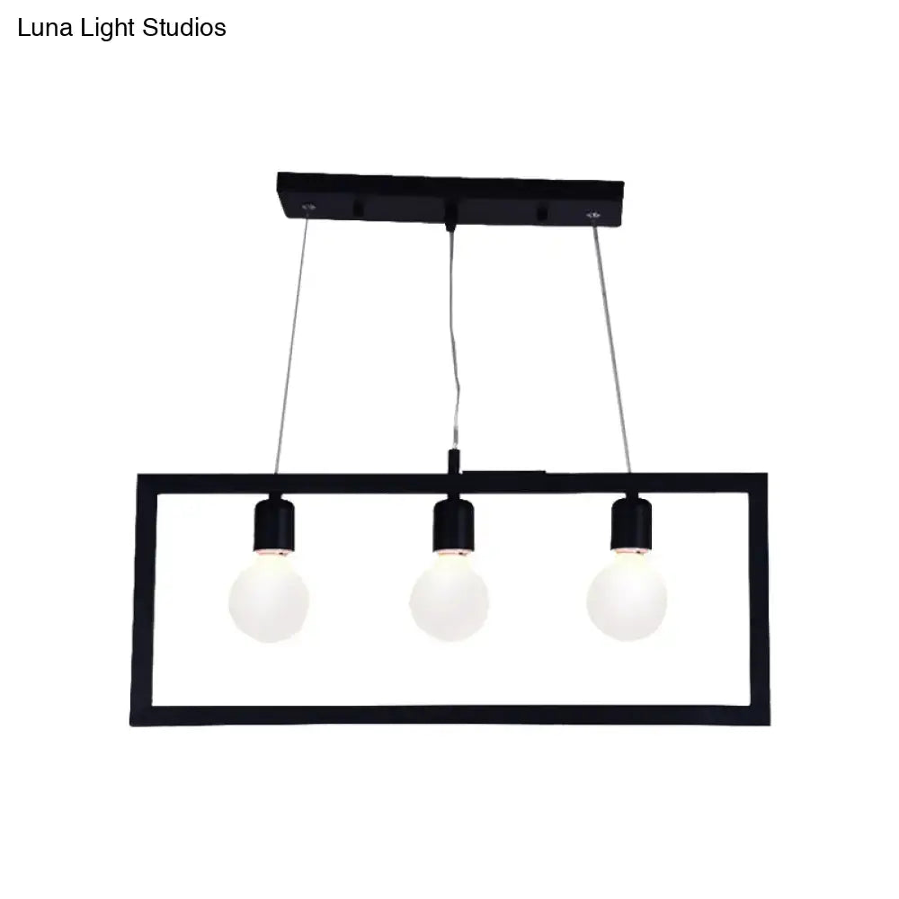 Decorbites™ industrial style black metal rectangular pendant light with three exposed bulb sockets ceiling hanging fixture