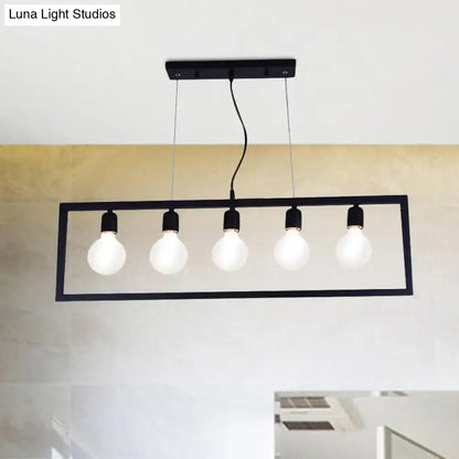 Black metal decorbites industrial style rectangular pendant light fixture with five exposed bulb sockets ceiling hanging light type