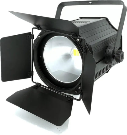Industrial black metal stage lighting with barn doors featuring an adjustable LED bulb for stage lighting effect