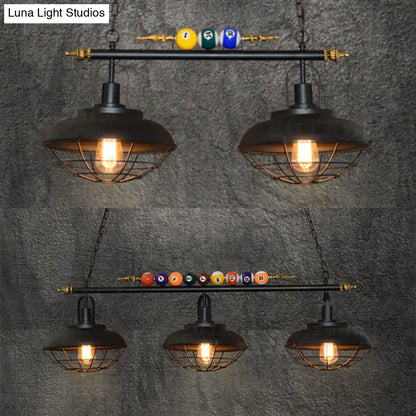 DecorBites industrial metal wire frame pool table light with three black barn shade lamps ideal for billiard room lighting