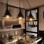 Decorbites antique style 3-head metallic island pendant lamp in black metal with chain cord and exposed bulbs for kitchen use
