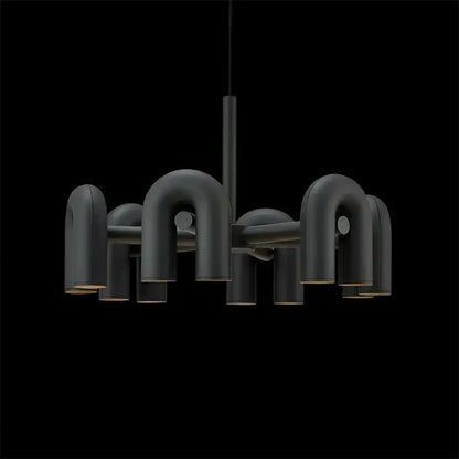 Modern matte black metal cirkus led chandelier with curved u-shaped arms for industrial kitchen decorbites cirkus decor
