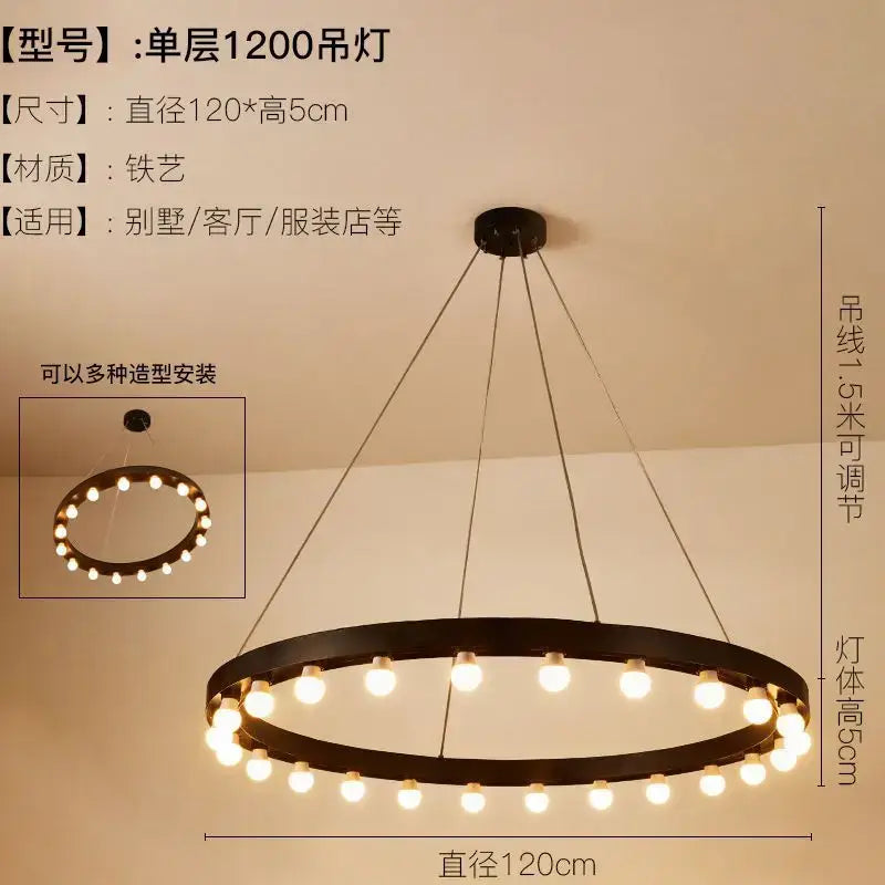 Industrial black wrought iron pendant light with 120cm diameter and warm-white leds for decorbites industrial duplex staircase