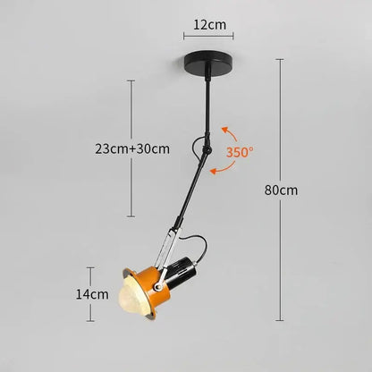 Adjustable black and orange industrial swing arm wall lamp with 360-degree swivel arm for modern decorbites industrial swing decor