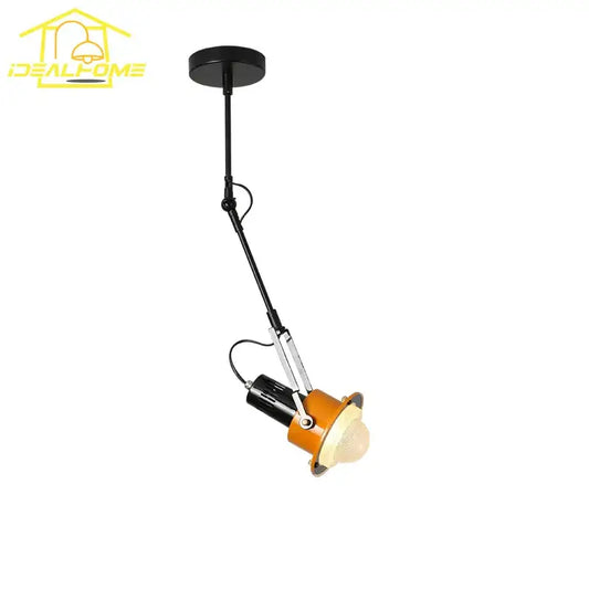 Industrial black and orange swing arm wall lamp with black metal arm and clear glass bulb for bedroom decorbites industrial swing