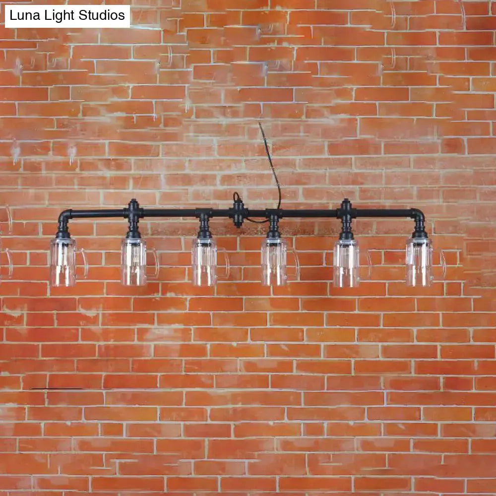 Decorbites™ industrial black pipe pendant light with five beer mug glass shades for 220v-240v and 110v-120v use