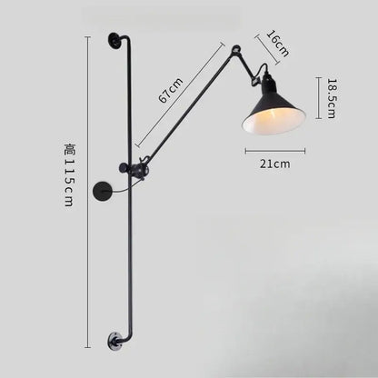 Industrial black wall lamp with red accents decorbites adjustable rotating led conical shade for bedroom decor