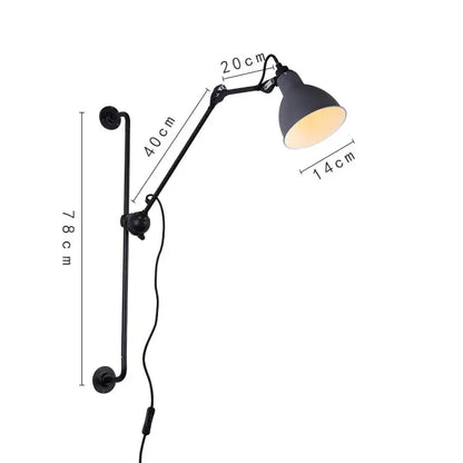 Industrial black and gray wall lamp with articulating arms decorbites adjustable rotating led for bedroom use