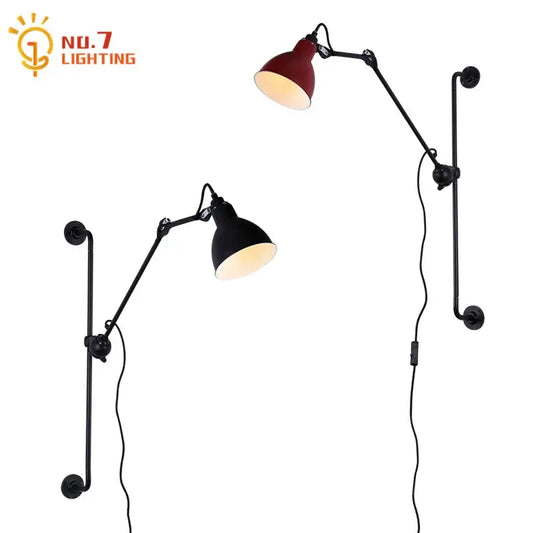 Industrial black and red adjustable rotating led wall lamp with matte black metal arms by no.7 lighting for bedroom decorbites adjustable rotating