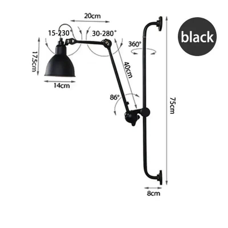 Black adjustable industrial iron swing wall lamp with articulated arm and dome shade for bedroom decorbites industrial iron