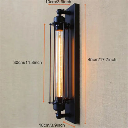 Industrial black rustic edison wall light with a vertical glowing bulb in a metal cage metal sconce for kitchen decorbites wall light