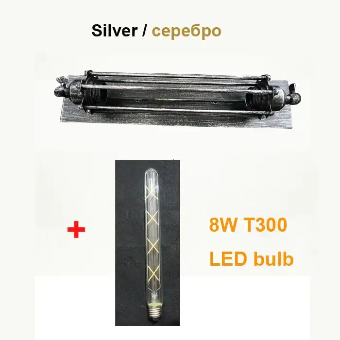 Silver industrial wall lamp with vintage design and 8w t300 led bulb for decorbites industrial wall lighting